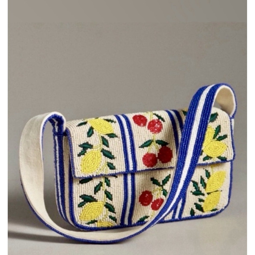 Anthropologie The Fiona Beaded Bag Positano Lemon Cherry Shoulder Purse